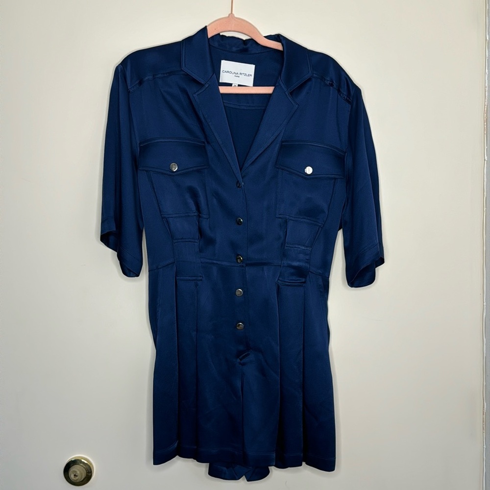 Carolina Ritzler Navy Blue Satin one piece jump suit